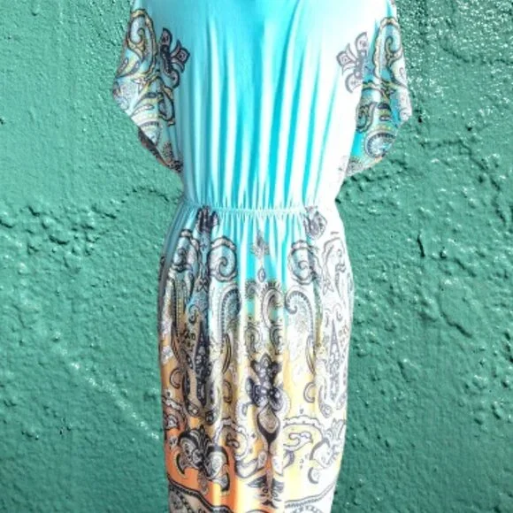 Christina Love Paisley Turquoise and Orange Cover Up For Swimsuit or Sundress - Picture 10 of 16